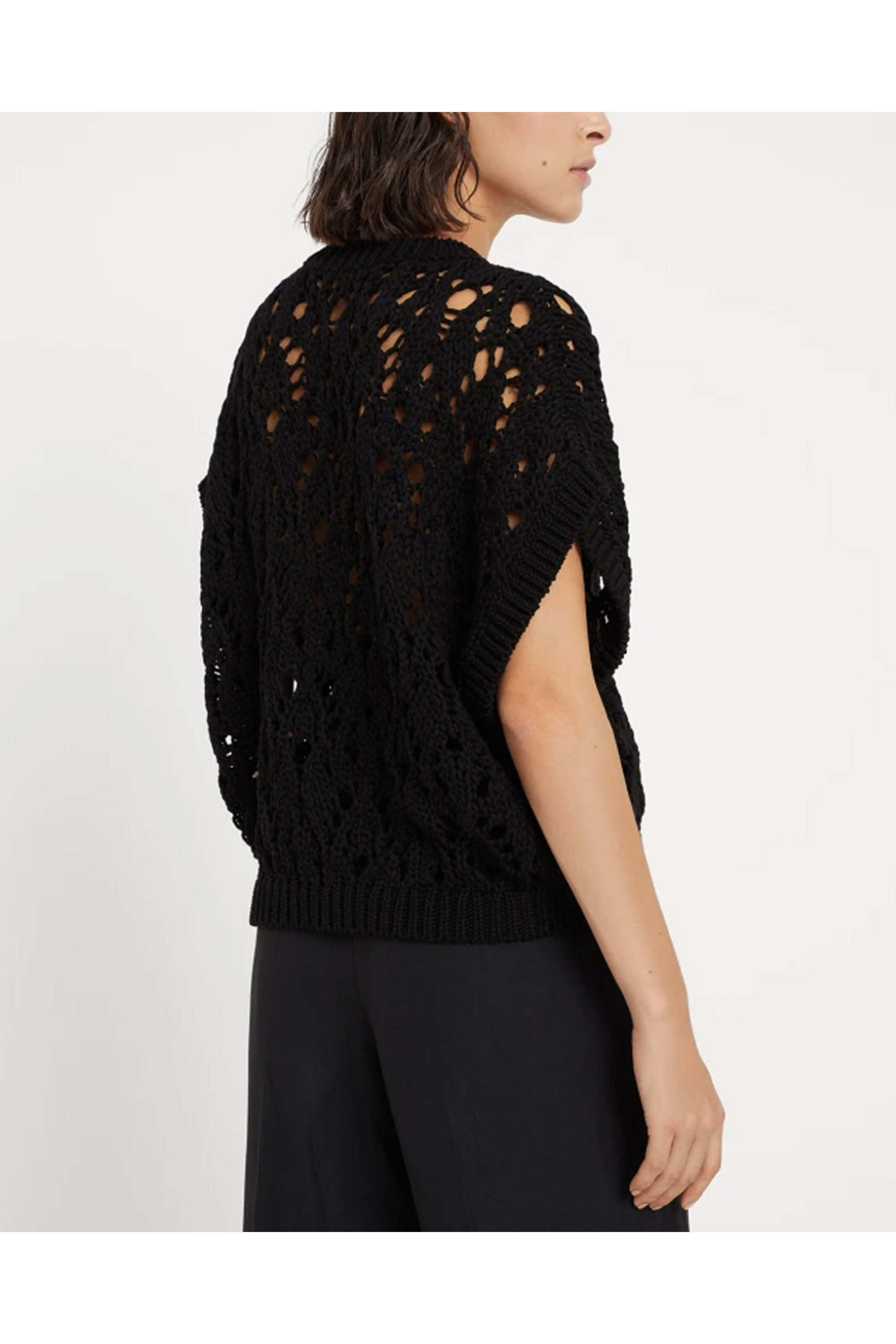 Brunello Cucinelli - Black Net Knit Capsleeve Top