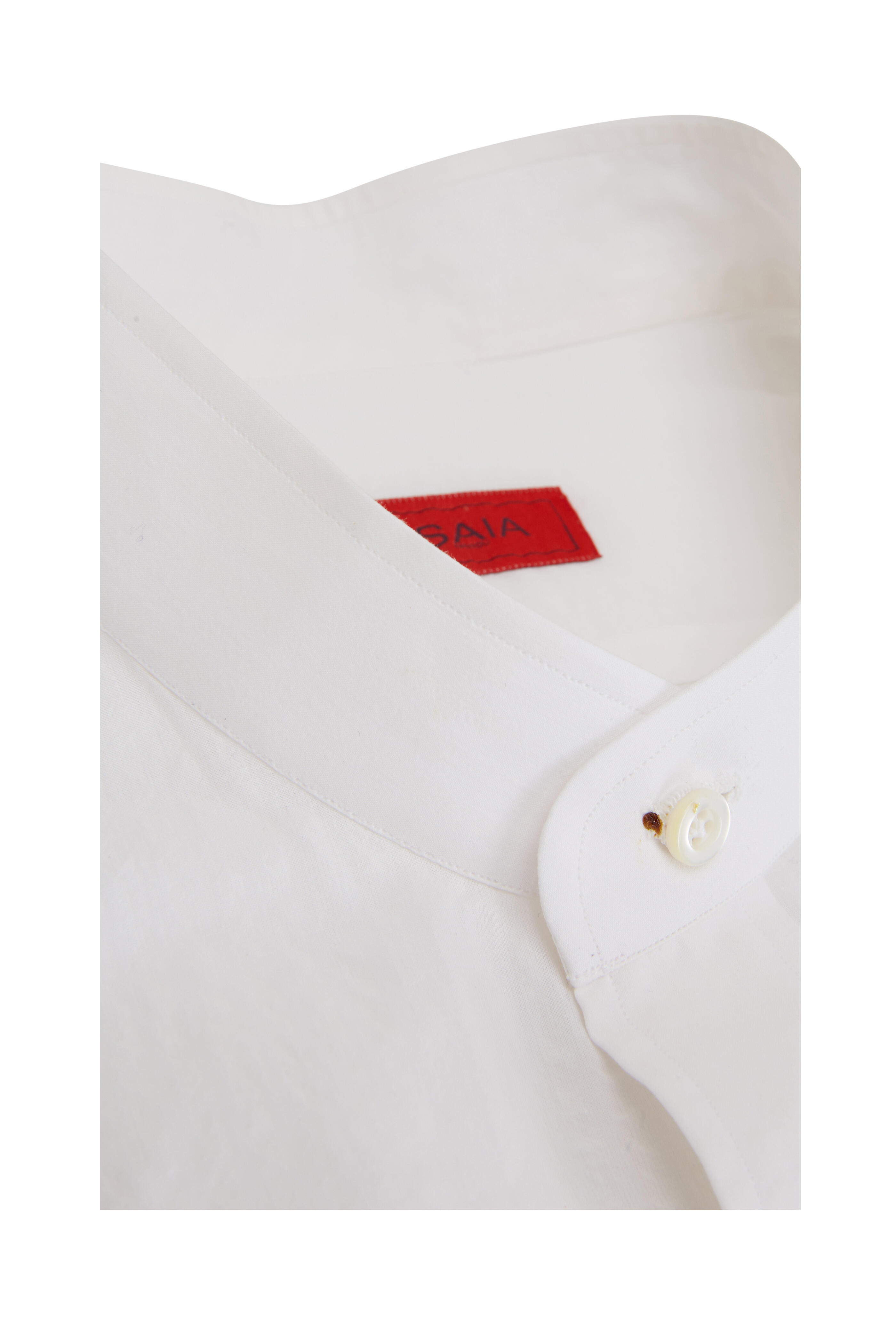 Isaia - White Seersucker Banded Collar Sport Shirt