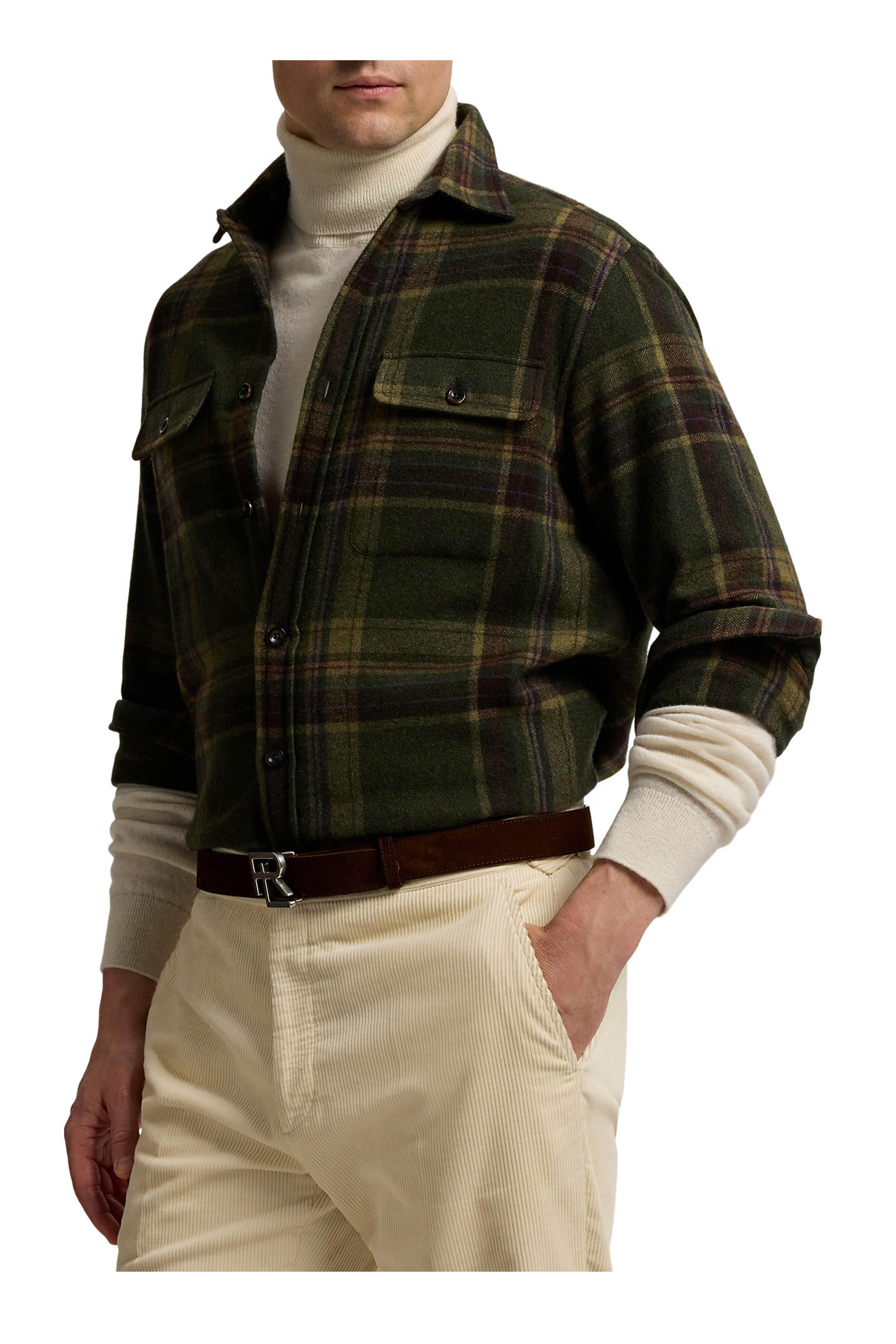 Ralph Lauren Purple Label - Dark Moss Wool Plaid Shirt