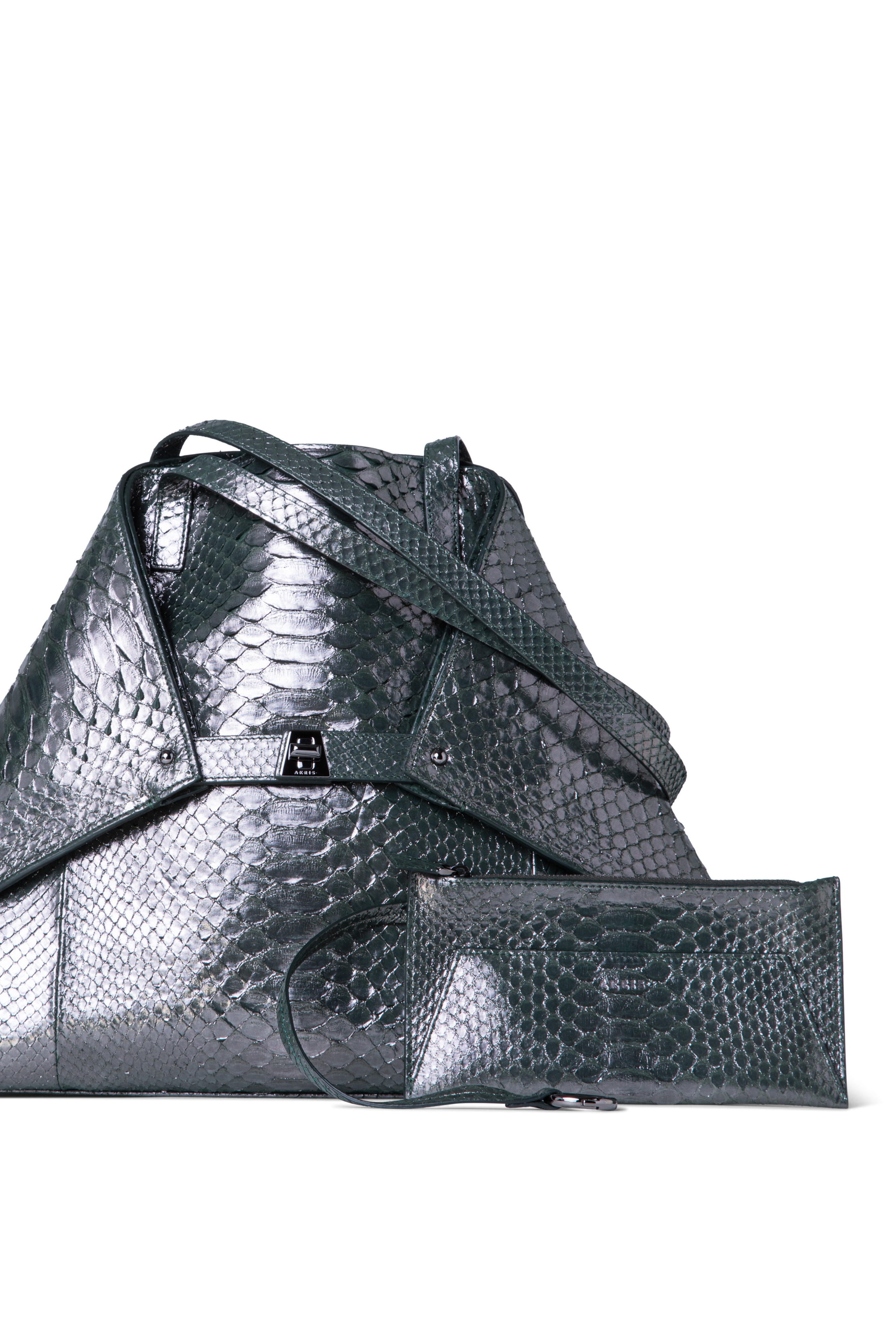 Akris - Ai Metallic Gray Leather Medium Shoulder Bag - view 10