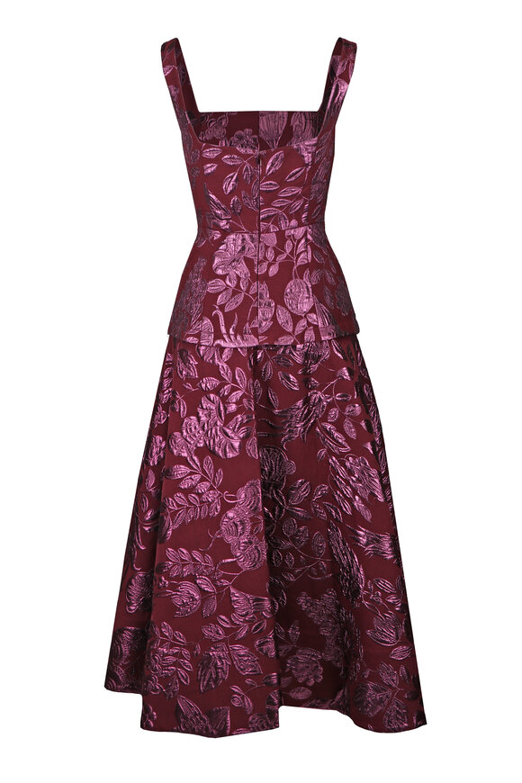 Lela Rose Floral Plum Fil Coupe Square Neck Dress - view 2