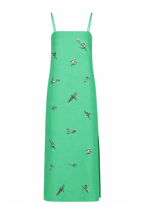 Alémais Wanda Green Embroidered Midi Dress - view 1
