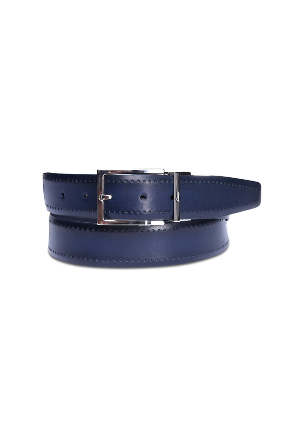 Brioni Vitello Roma Navy Leather Belt