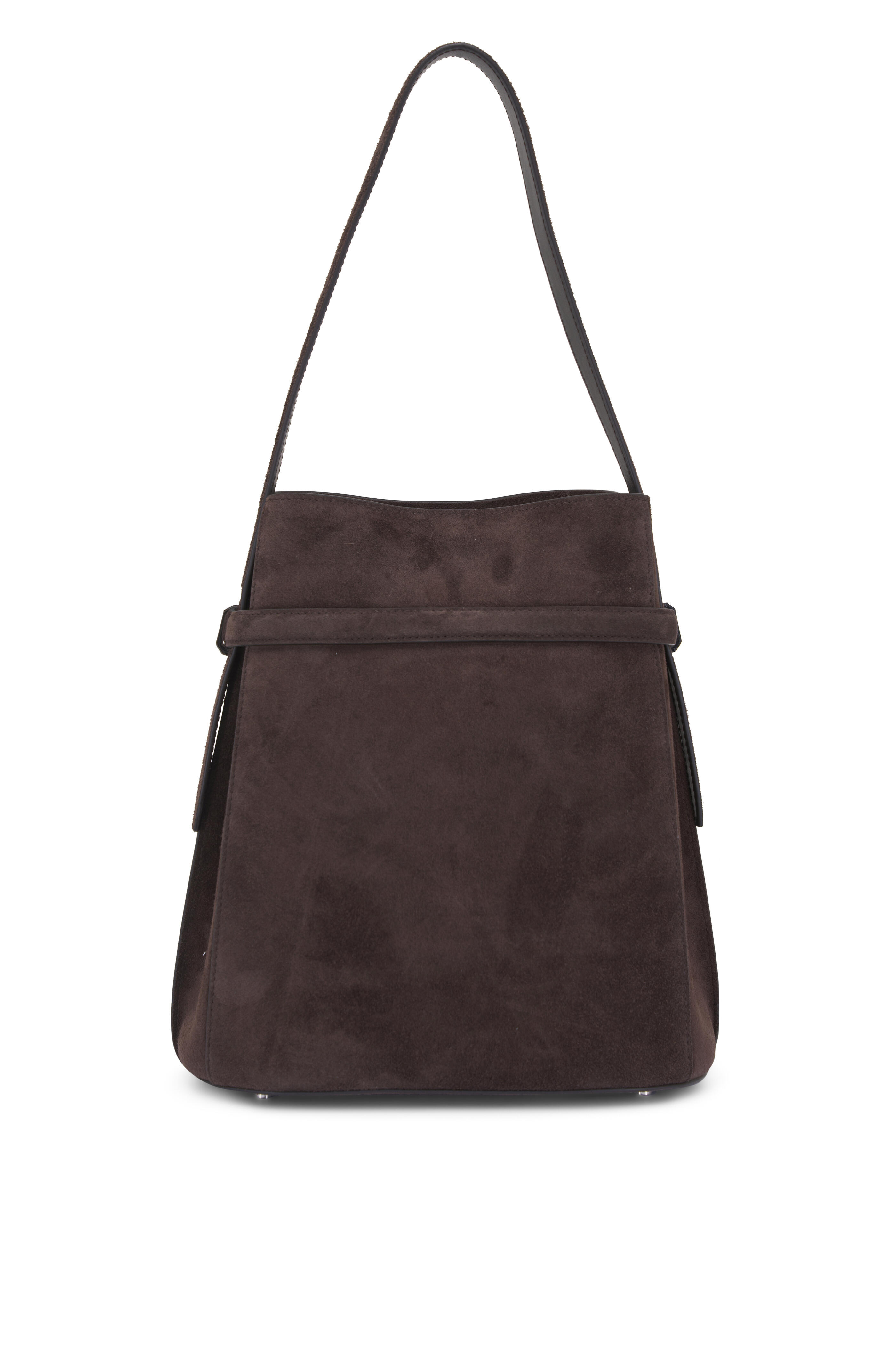 Totême - Brown Suede Belted Bucket Bag | Mitchell Stores