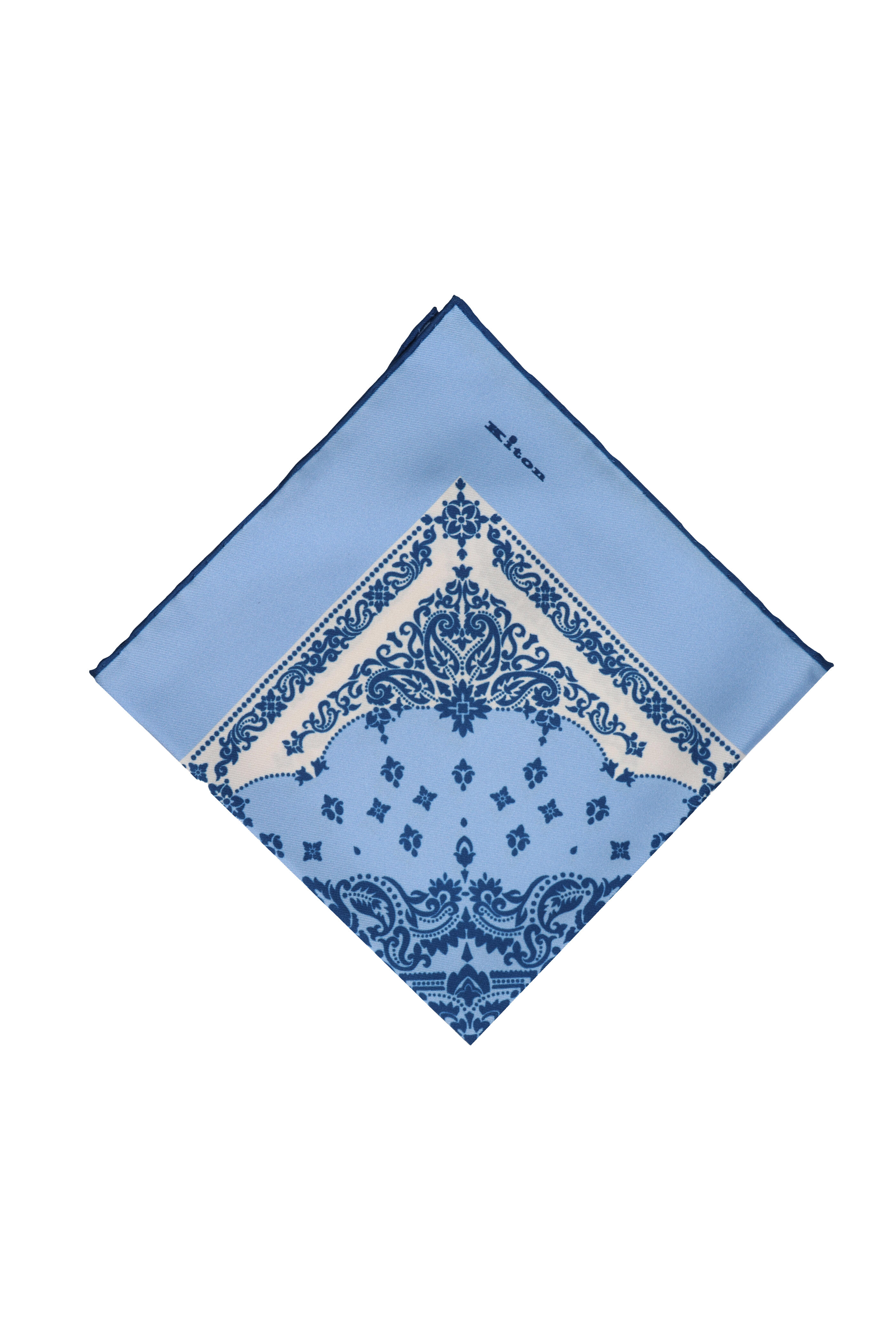 Kiton - Blue Paisley Silk Pocket Square