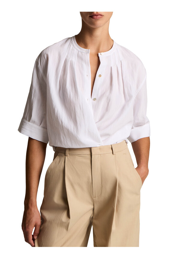 Vince Gathered Optic White A-Line Button-Up Shirt - view 2