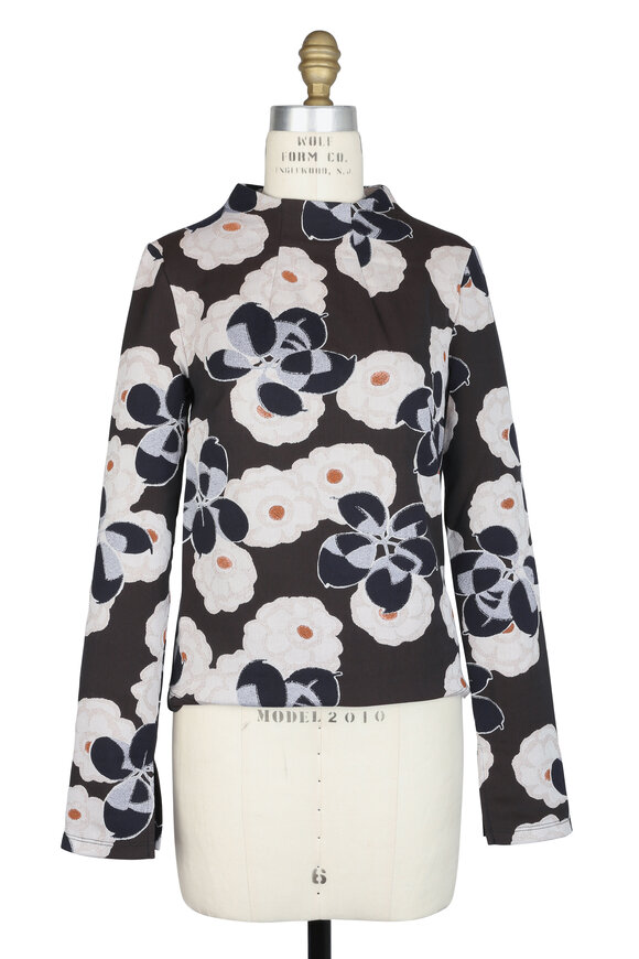 Suno - Brown Floral Mock Neck Blouse 