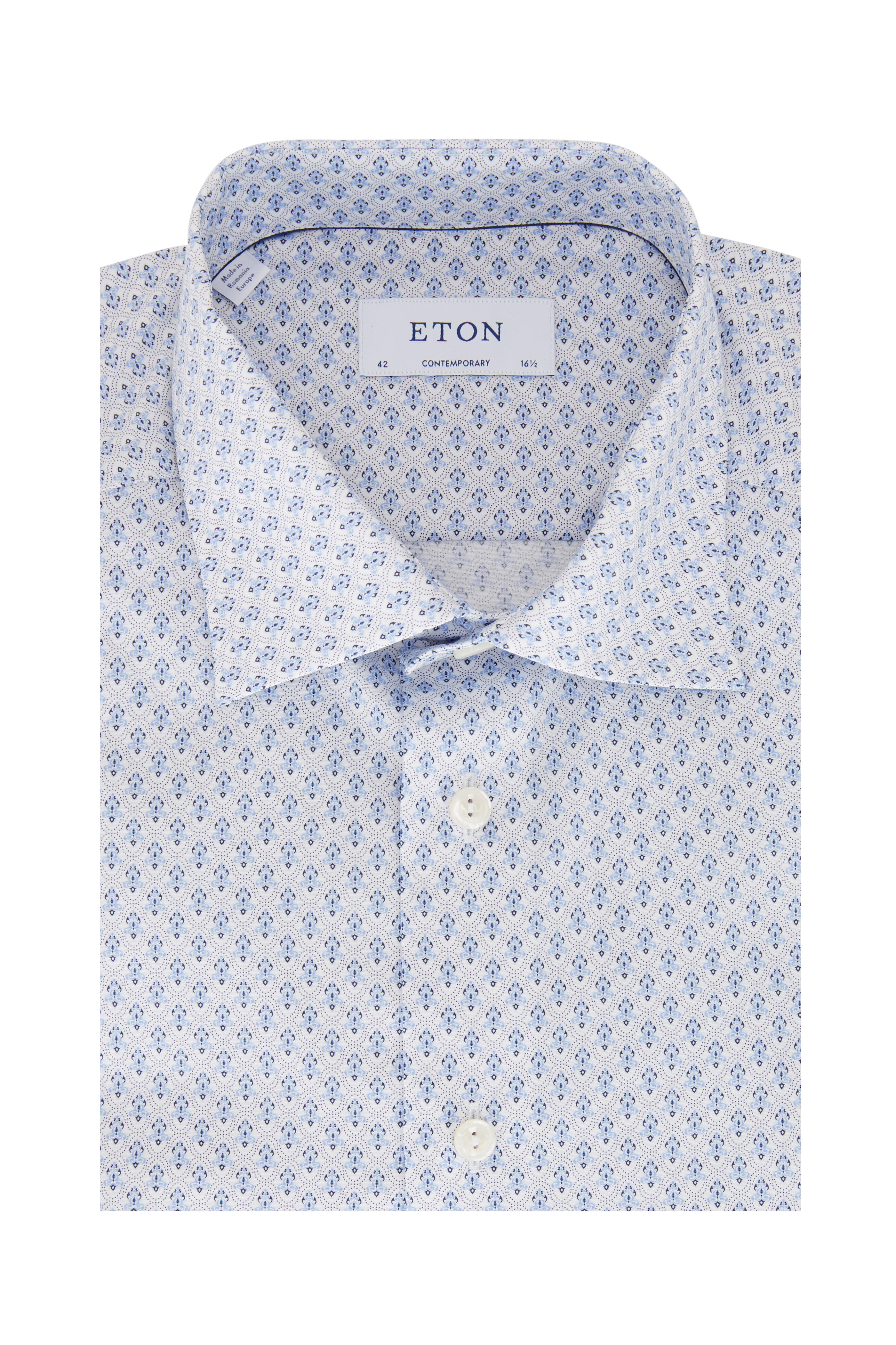 Eton - Light Blue Geometric Contemporary Fit Sport Shirt