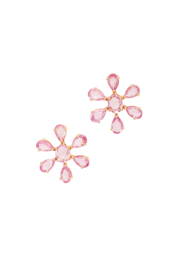 Loriann - Pink Sapphire Flower Studs