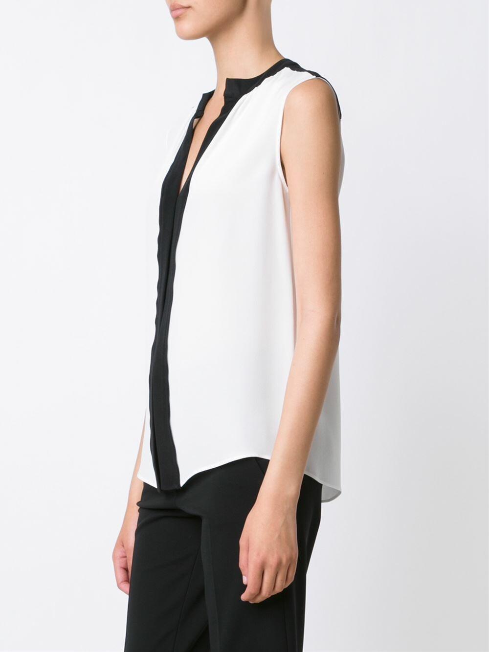 Derek Lam - Ivory & Black Nehru Collar Sleeveless Blouse