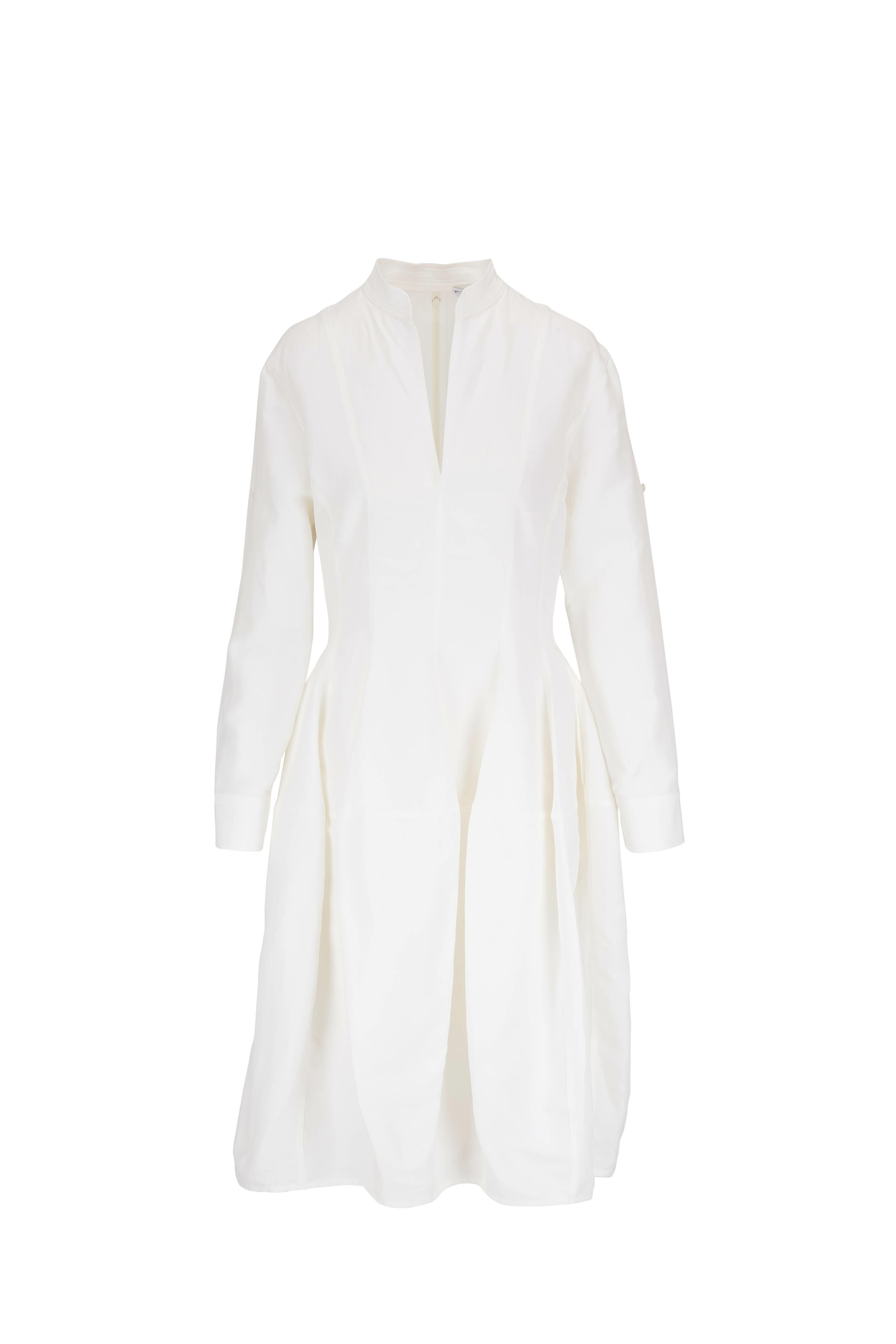 Bottega Veneta - Fluid Chalk White Viscose & Linen Midi Dress
