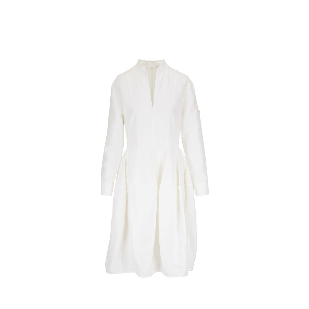 Bottega Veneta - Fluid Chalk White Viscose & Linen Midi Dress