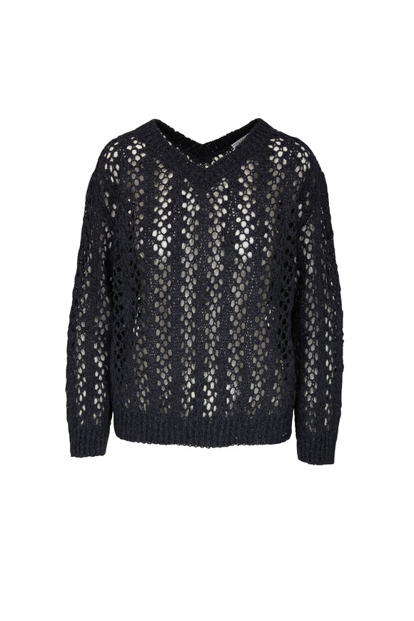 Brunello Cucinelli - Navy Blue Dazzling Open Weave Sweater