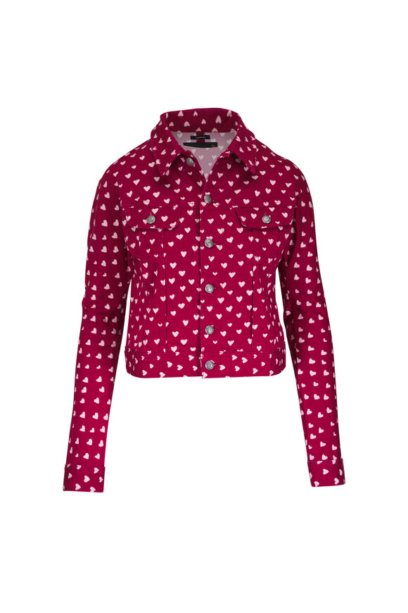 R13 Red Scattered Hearts Skinny Trucker Jacket