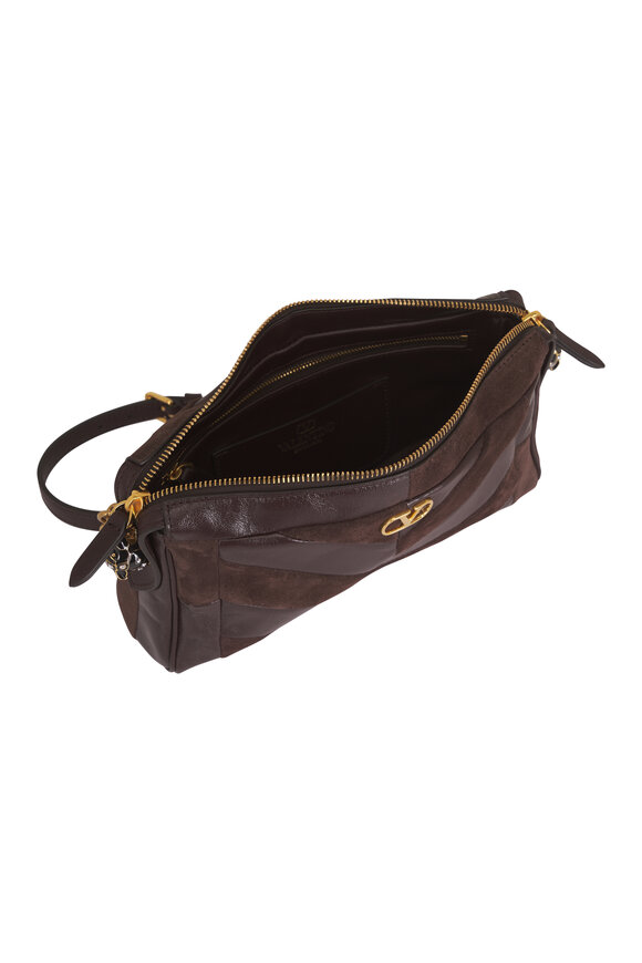 Valentino Garavani Small Panthea Brown Patchwork Chevron Shoulder Bag - view 4