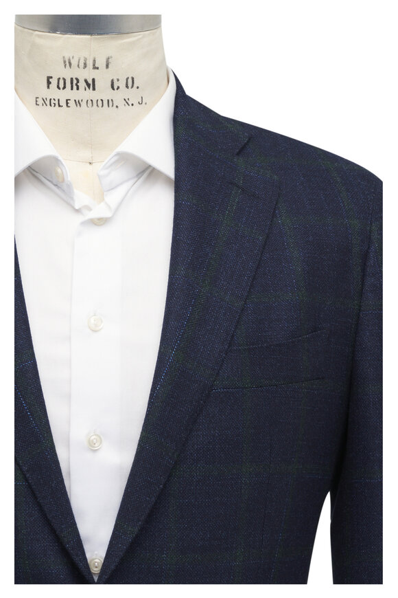 Atelier Munro - Blue & Green Windowpane Wool & Silk Sportcoat