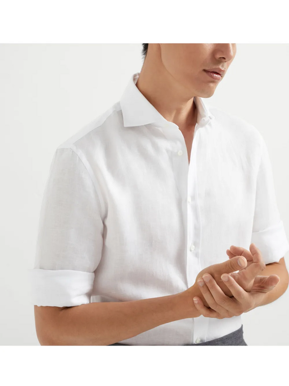 Brunello Cucinelli White Linen Sport Shirt - view 4