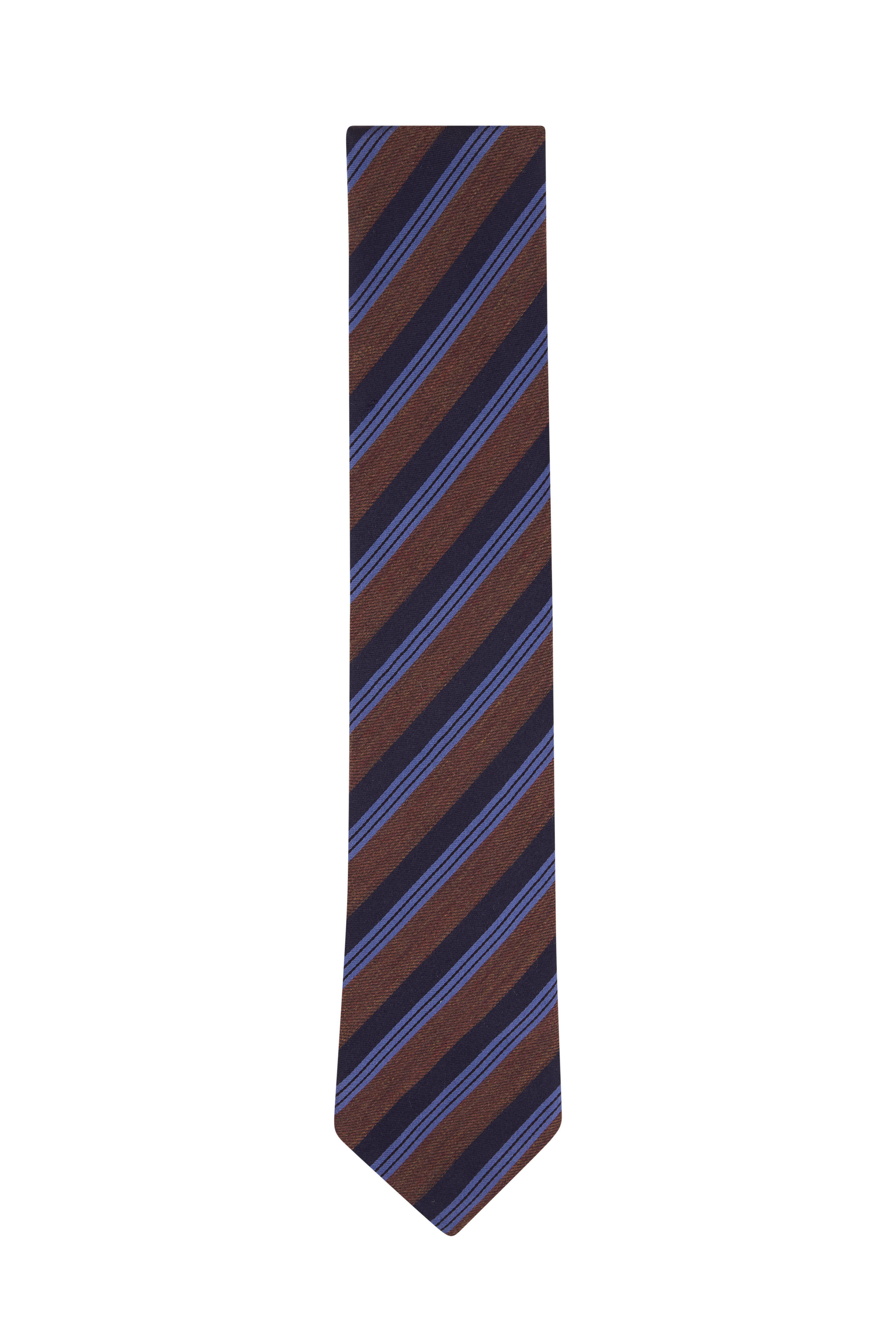 Zegna Brown Stripe Silk & Wool Necktie Mitchell Stores