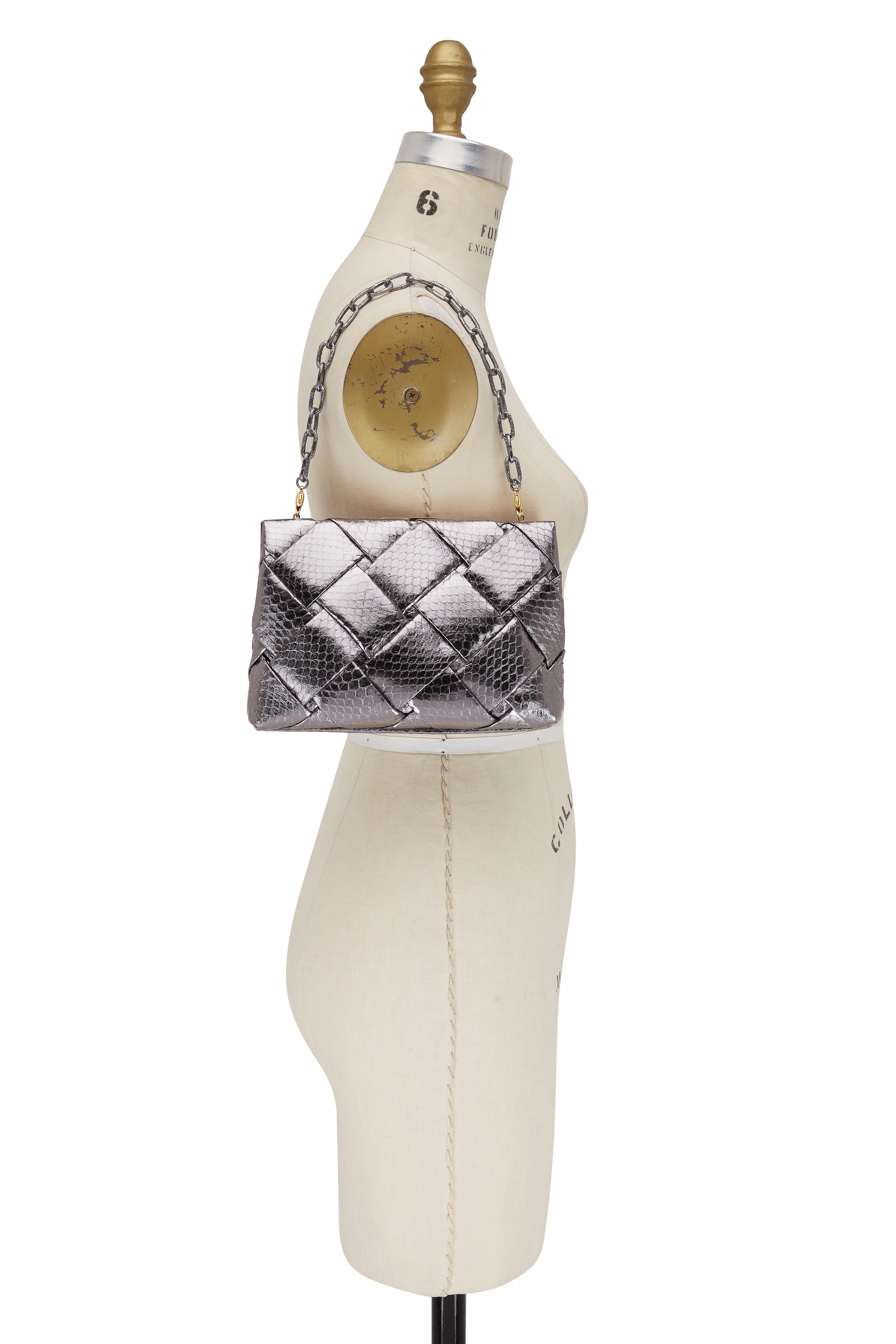 Nancy Gonzalez - Anthracite Elaphe Snakeskin Woven Frame Clutch