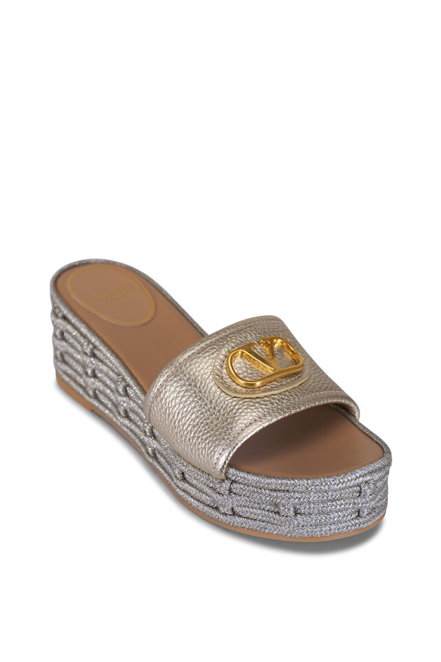Jimmy Choo - Brien Silver Ankle Strap Wedge Sandal, 85mm