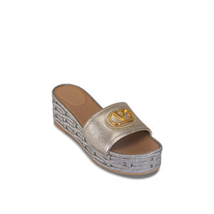 Valentino Garavani - VLogo Flatform Platino Leather Slide, 65mm