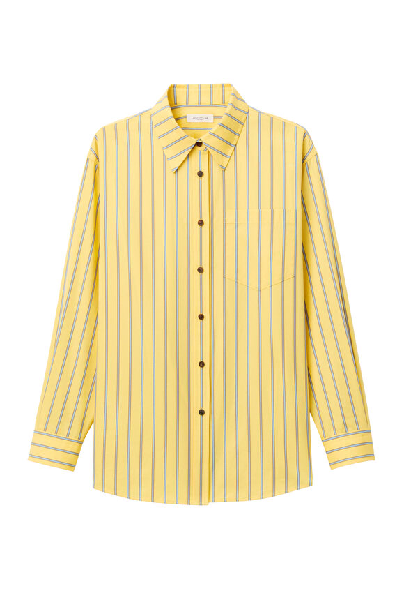 Lafayette 148 New York Yellow & Blue Cotton Boyfriend Oversized Shirt - view 1
