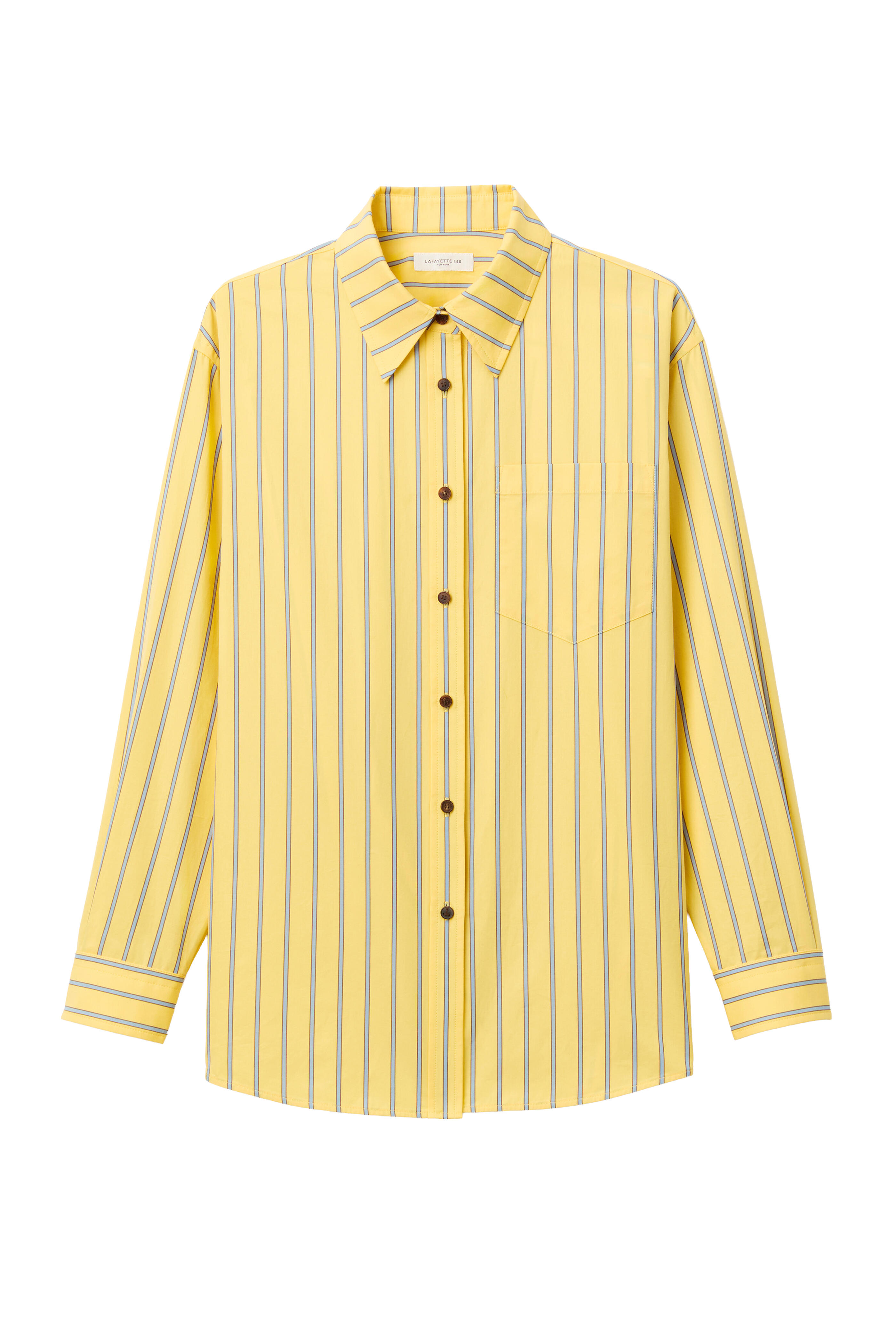 Lafayette 148 New York - Yellow & Blue Cotton Boyfriend Oversized Shirt - view 1