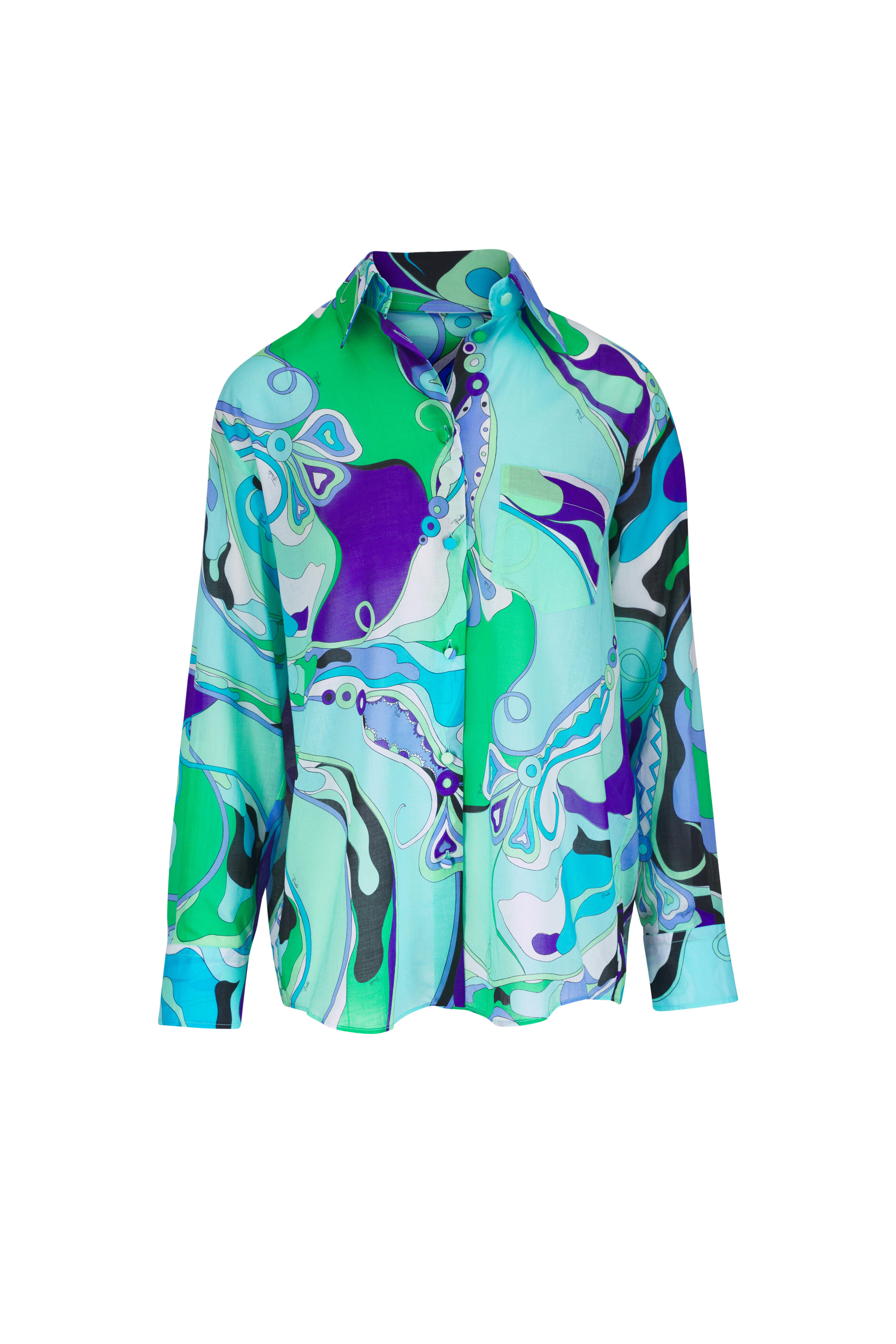Pucci - Orchidee Print Green & Lilac Cotton Shirt