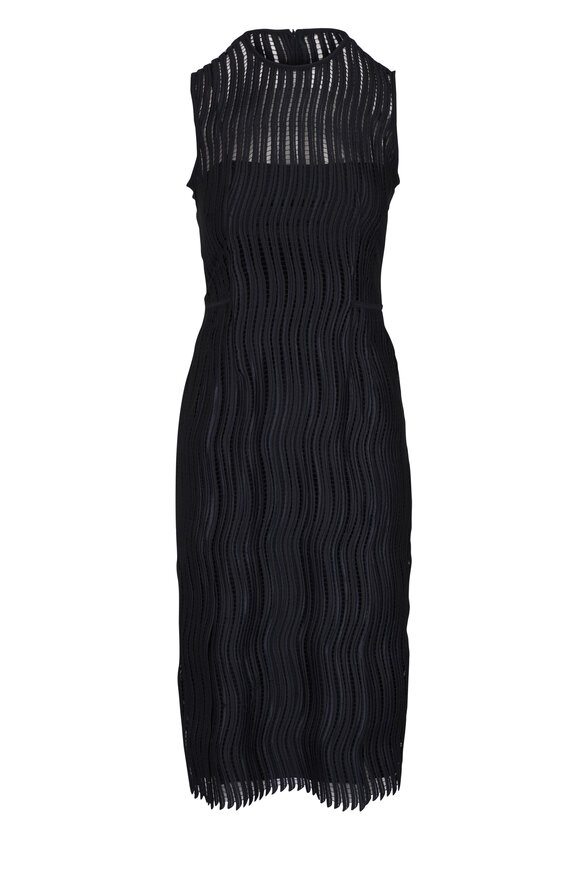 Akris Black Tech Wave Woven Midi Dress