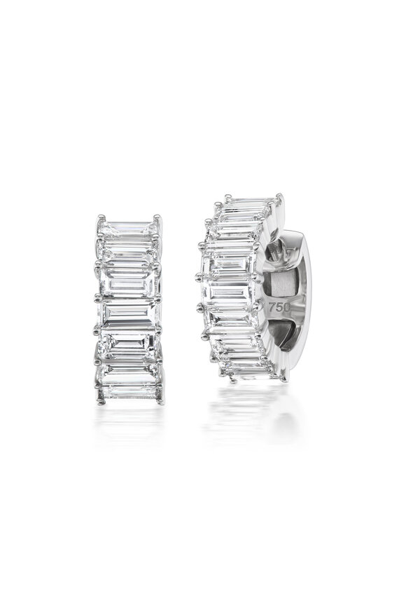 Nam Cho Platinum Diamond Horizontal Baguette Hoop Earring - view 1