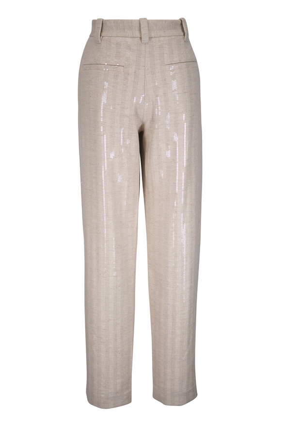 Brunello Cucinelli Buff Wool & Cashmere Paillette Herringbone Pant - view 2