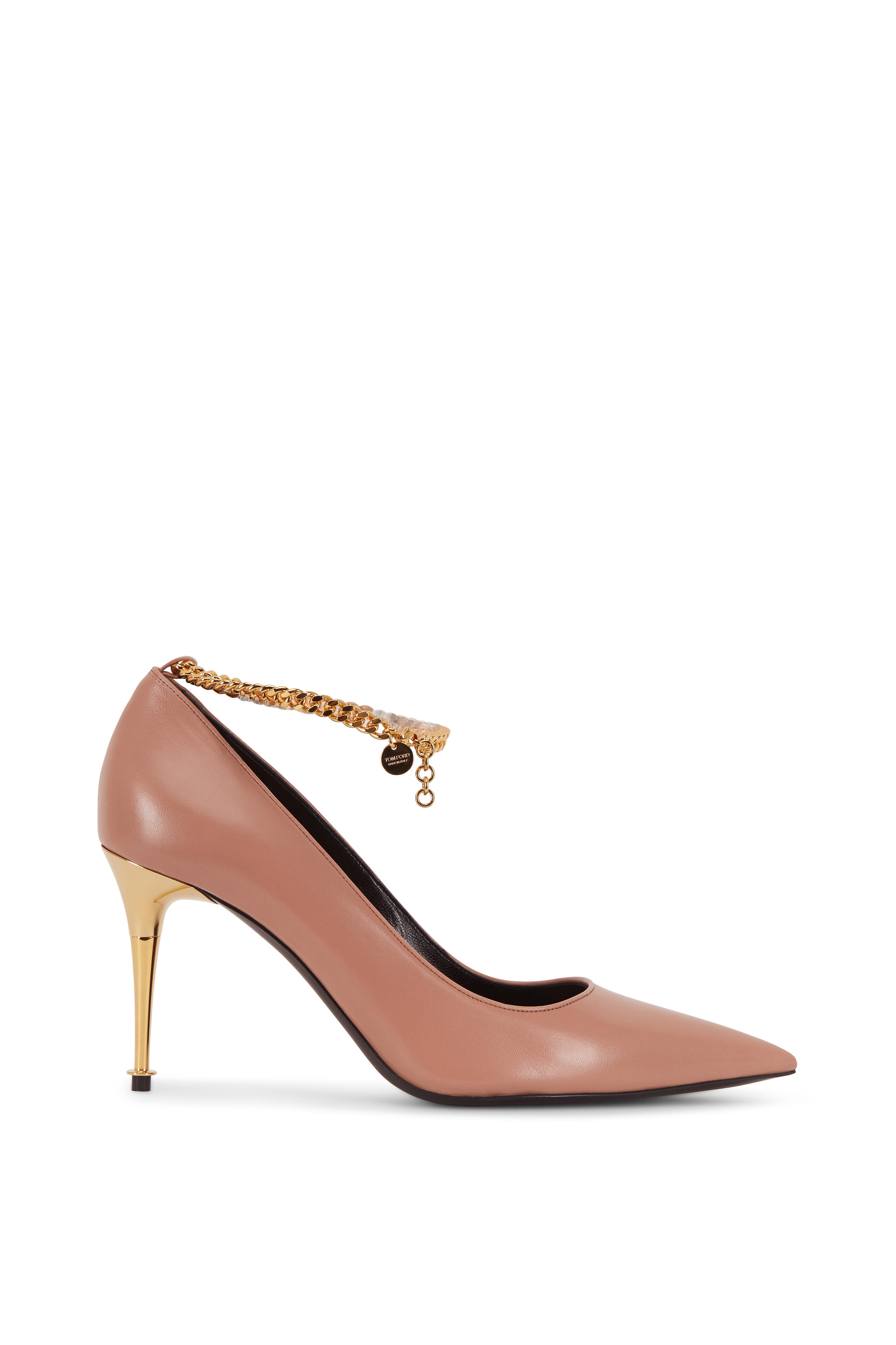 Tom Ford - Flesh Leather Chain Detail Gold Heel Pump, 85mm