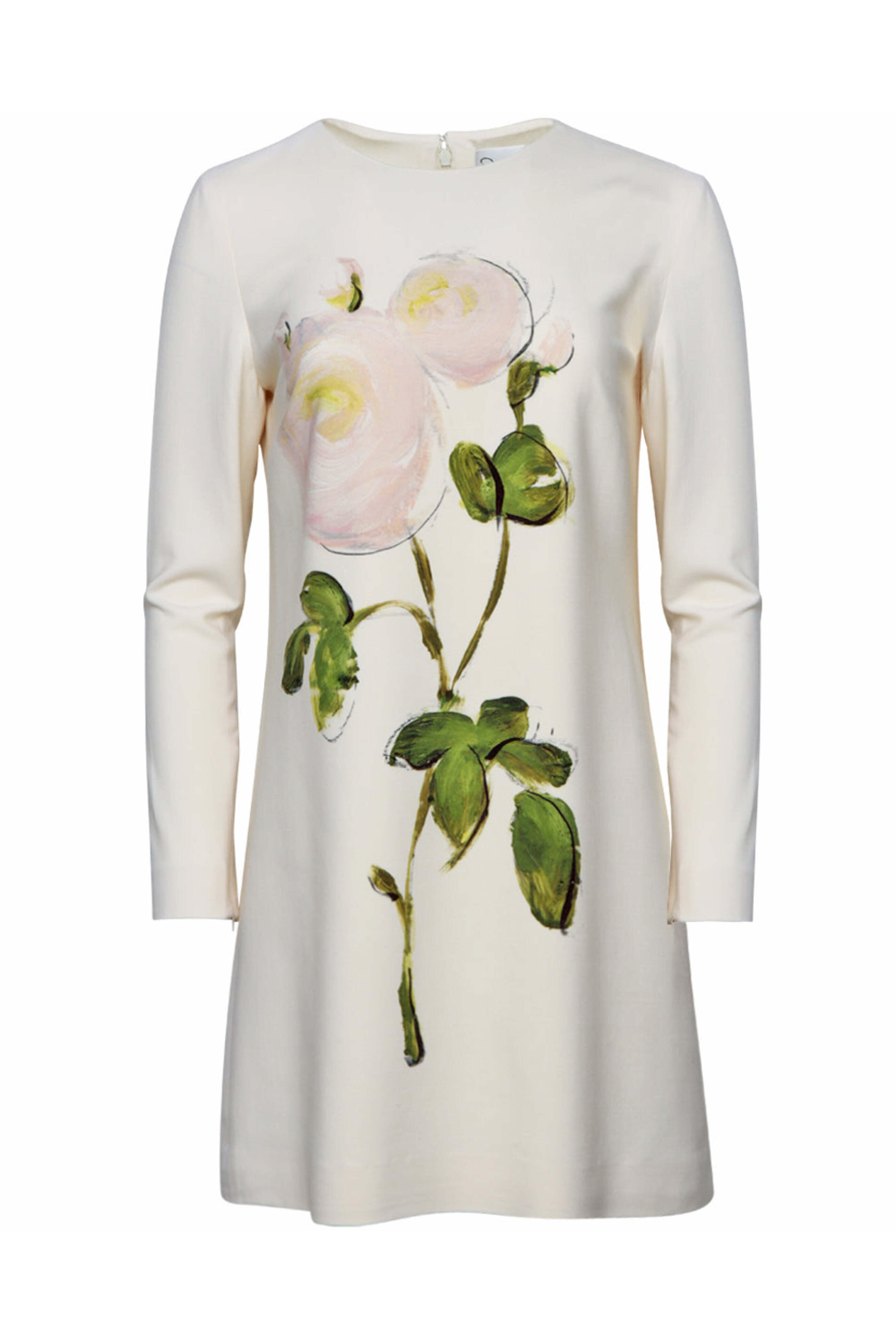 Oscar de la Renta - Ivory Painted Rose Shift Dress