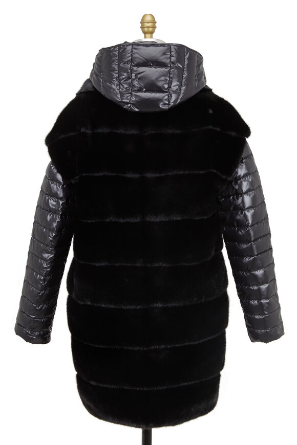 Viktoria Stass - Black 2-In-1 Puffer Jacket Wih Mink Long Vest