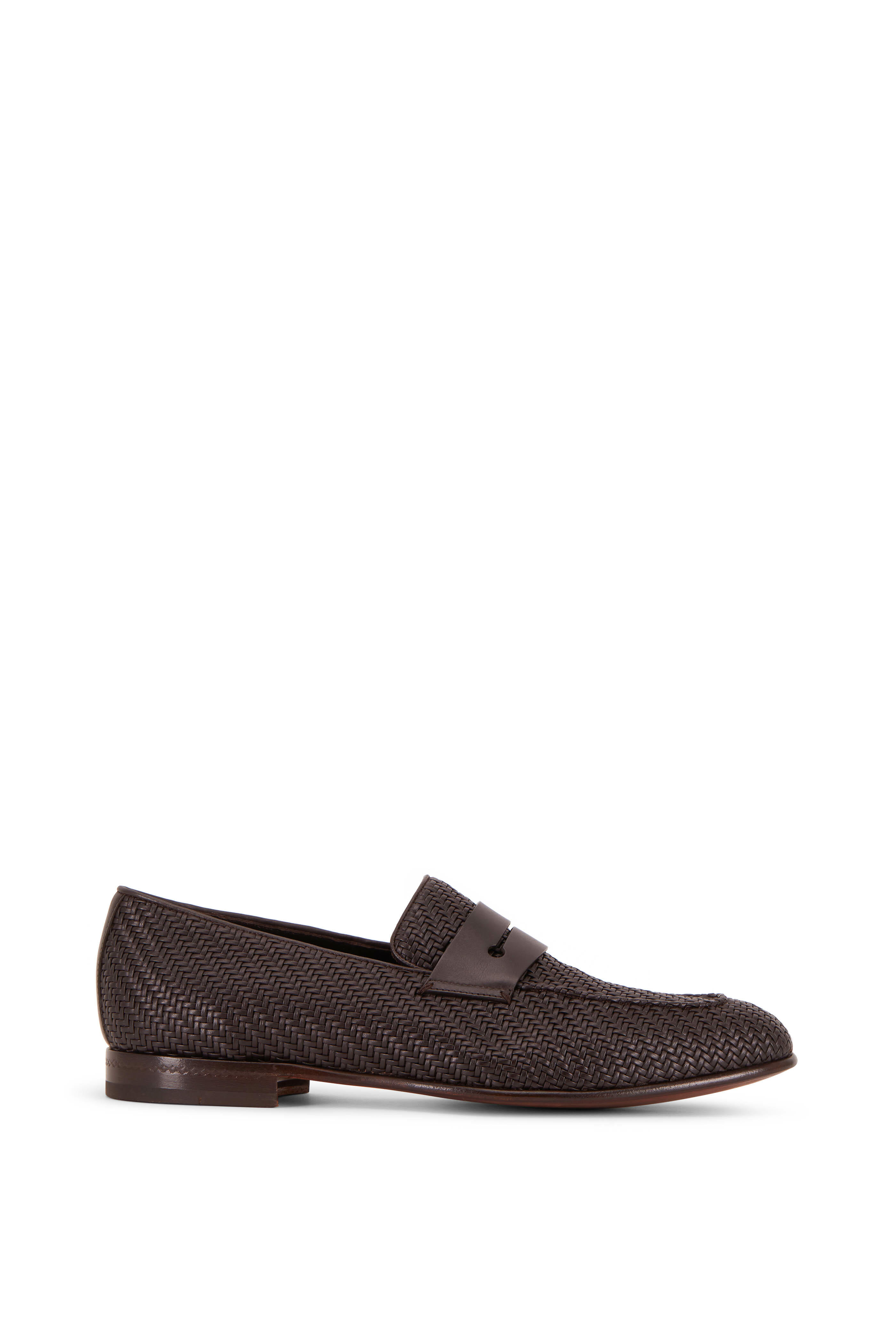 Zegna - L'Asola Brown Woven Leather Penny Loafer