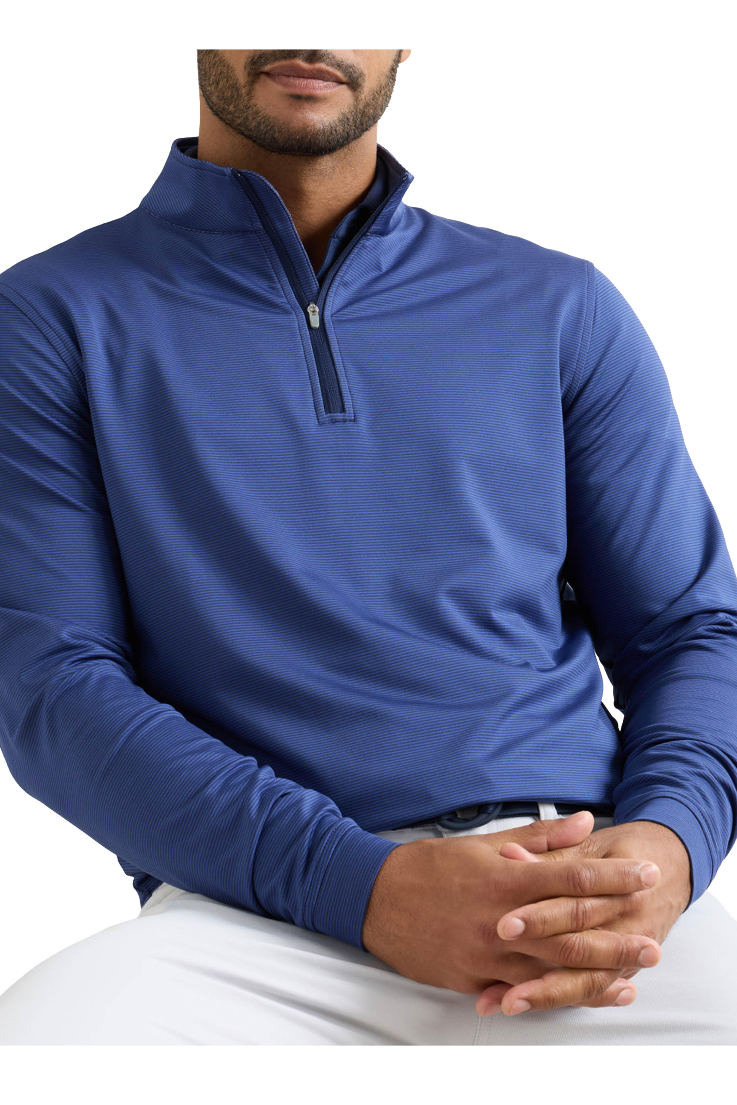Peter Millar - Perth Sugar Stripe Navy Performance Quarter Zip - view 2