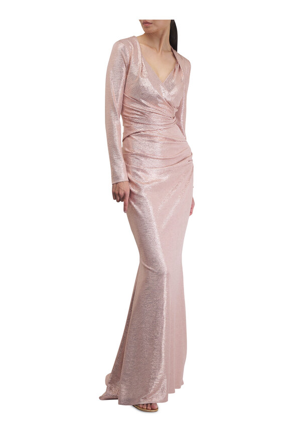 Talbot Runhof Blush Draped Mirrorball Stretch Evening Gown - view 2