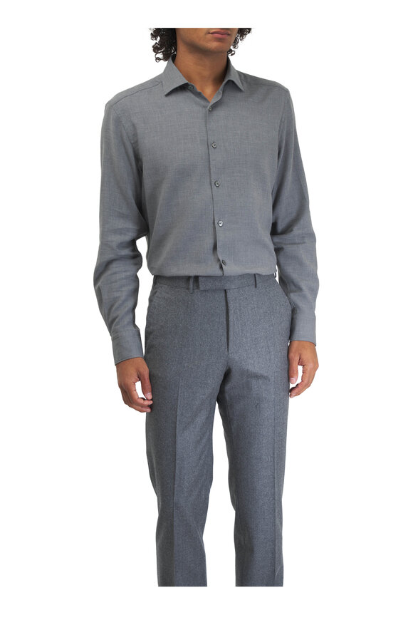 Zegna Gray Cashmere & Cotton Sport Shirt - view 2