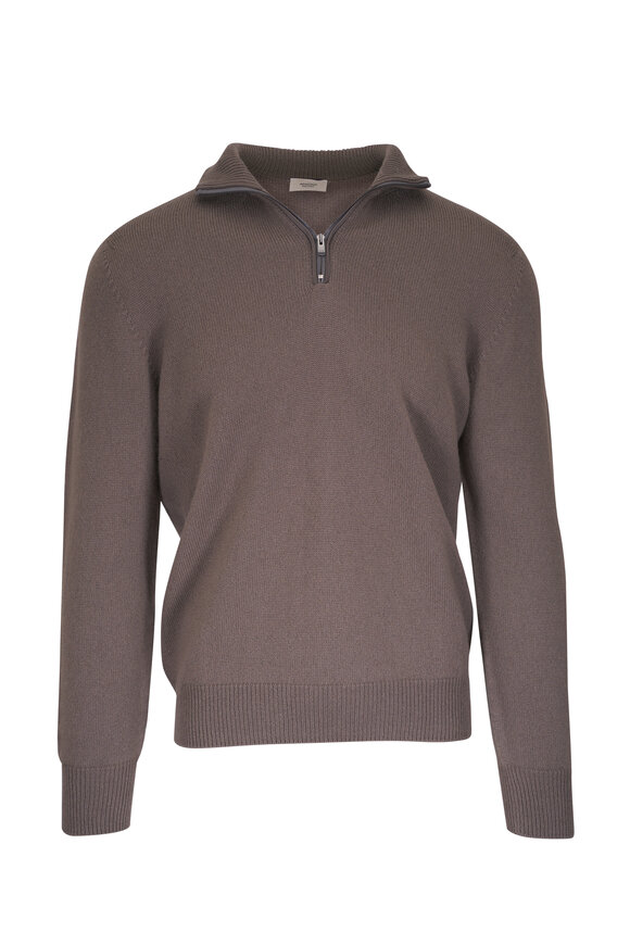 Agnona Taupe Cashmere Quarter Zip Pullover