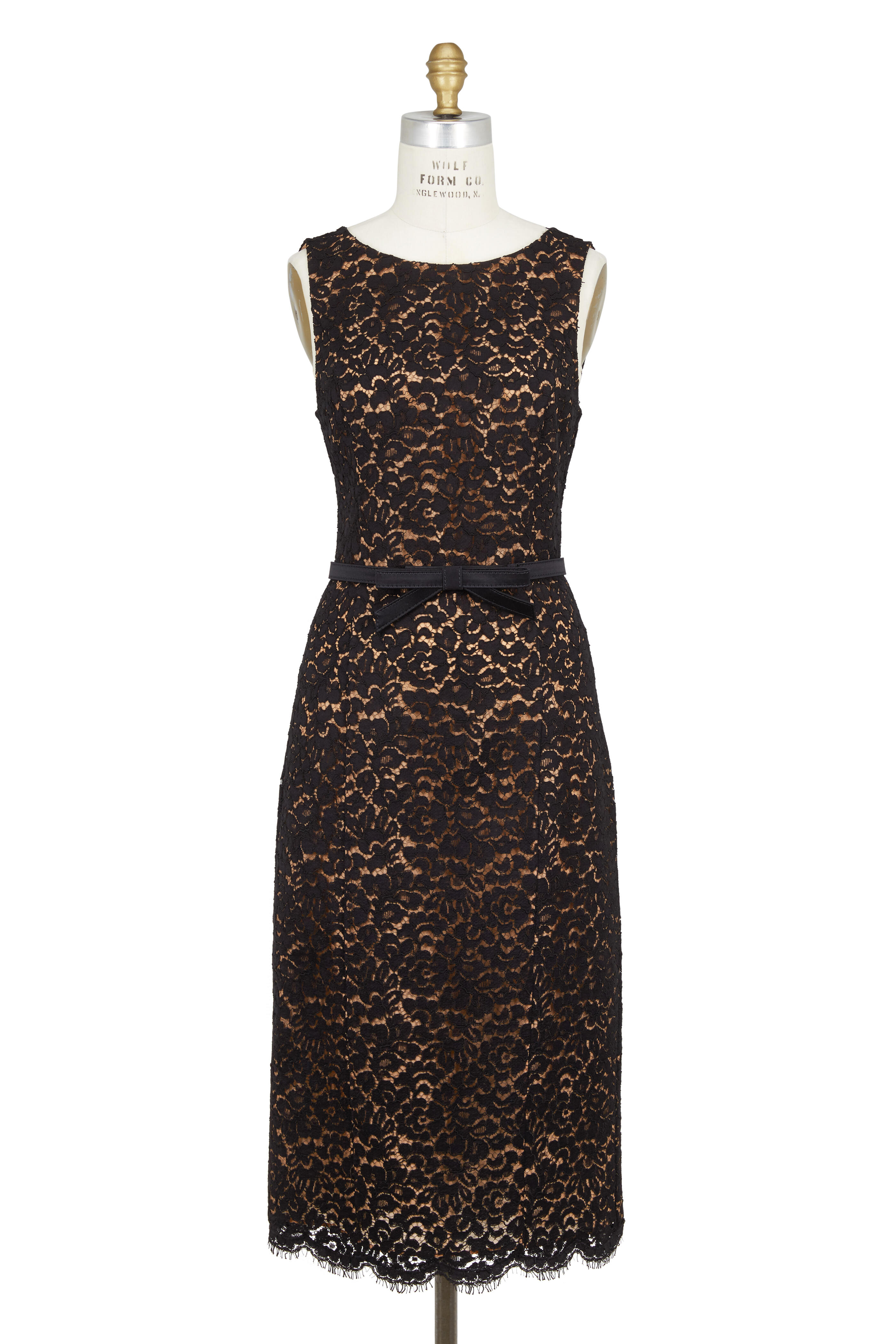 Michael Kors Collection - Navy Blue & Gold Metallic Belted Midi Dress