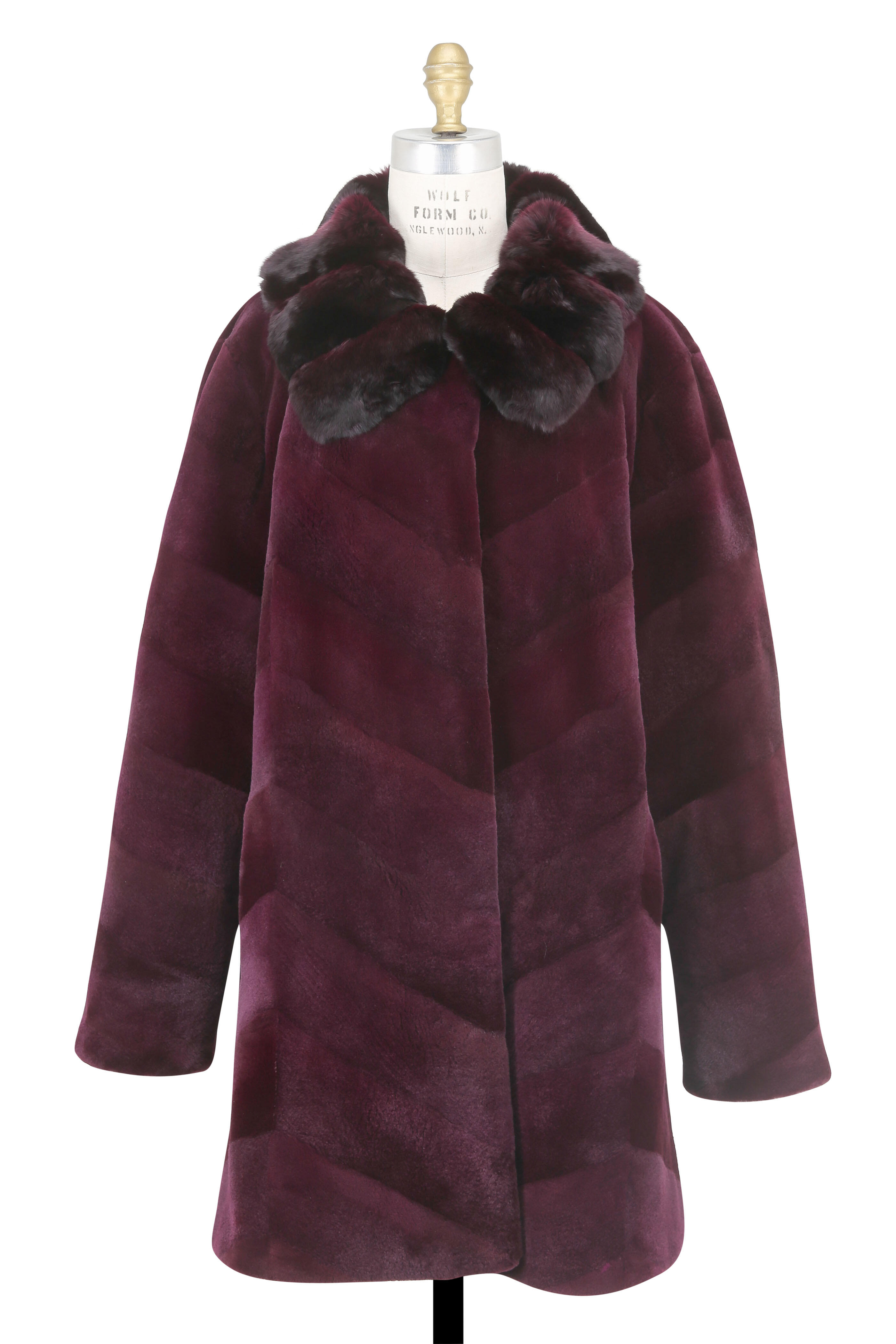 Oscar de la Renta Furs - Burgundy Sheared Mink & Chinchilla Stroller Coat