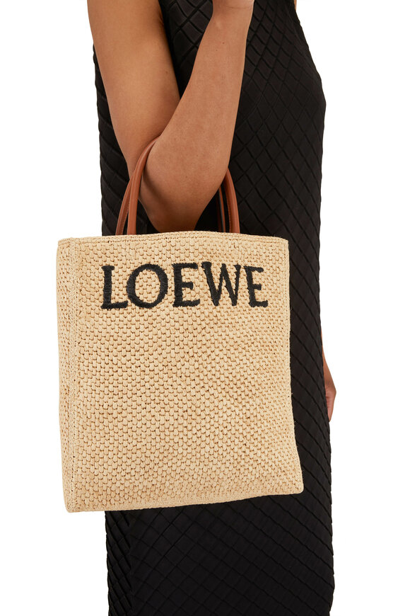 Loewe - A4 Logo North-South Raffia & Leather Tote Bag