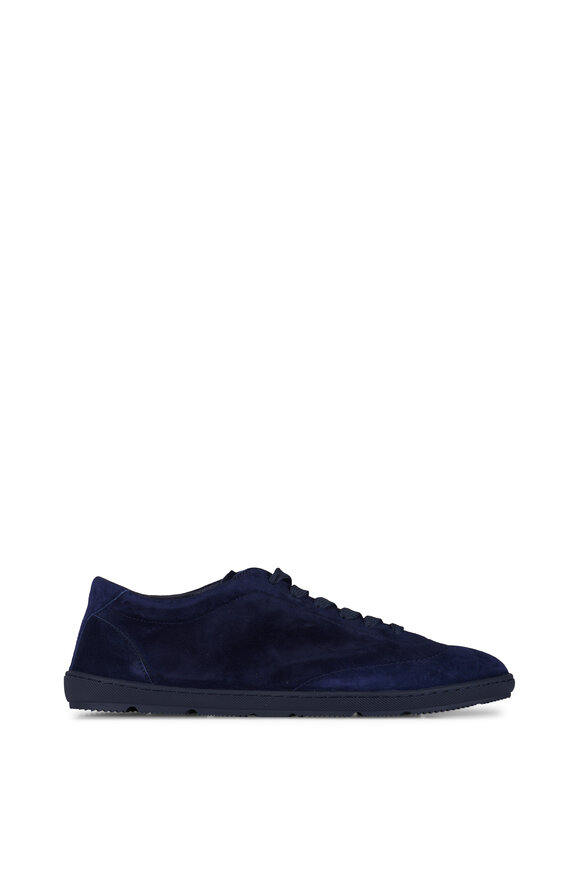 Brunello Cucinelli Navy Solid Suede Low Top Sneaker - view 3