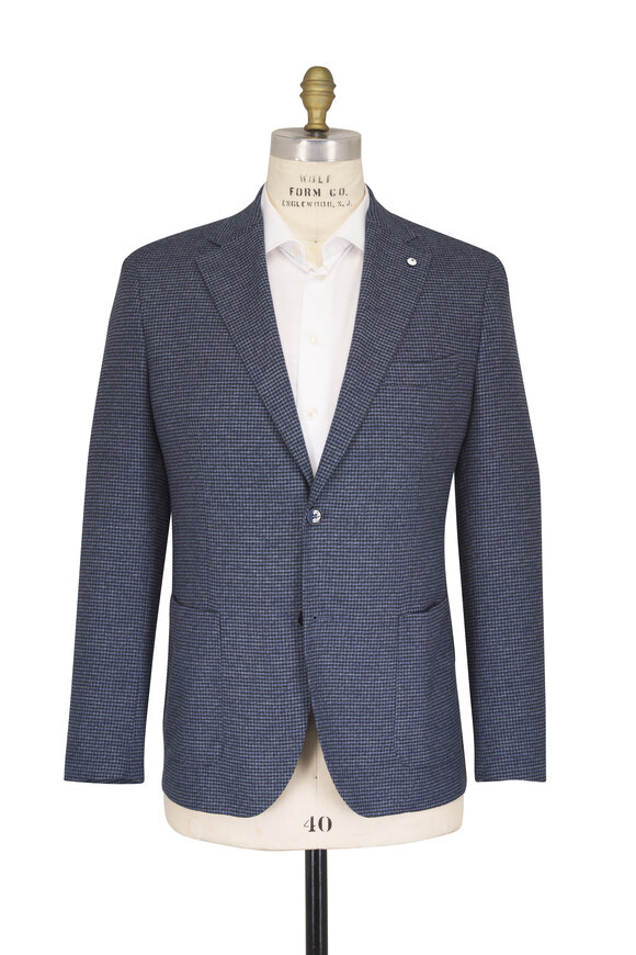 L.B.M. 1911 Navy Blue Tonal Herringbone Cotton Sportcoat - view 4
