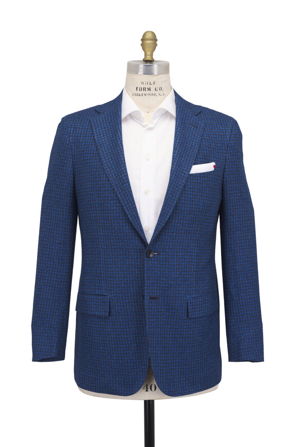 Kiton Navy Blue Check Silk & Cashmere Sportcoat - view 2