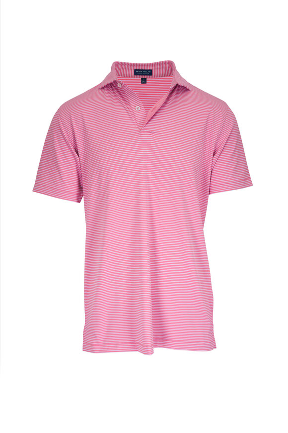 Peter Millar Pink Stripe Performance Jersey Polo