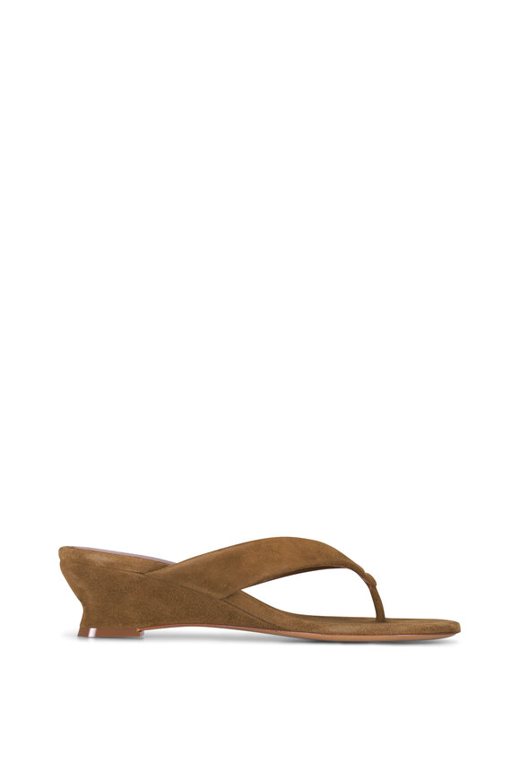 Le Monde Béryl Micro Taupe Suede Wedge Thong Sandal, 40mm - view 3