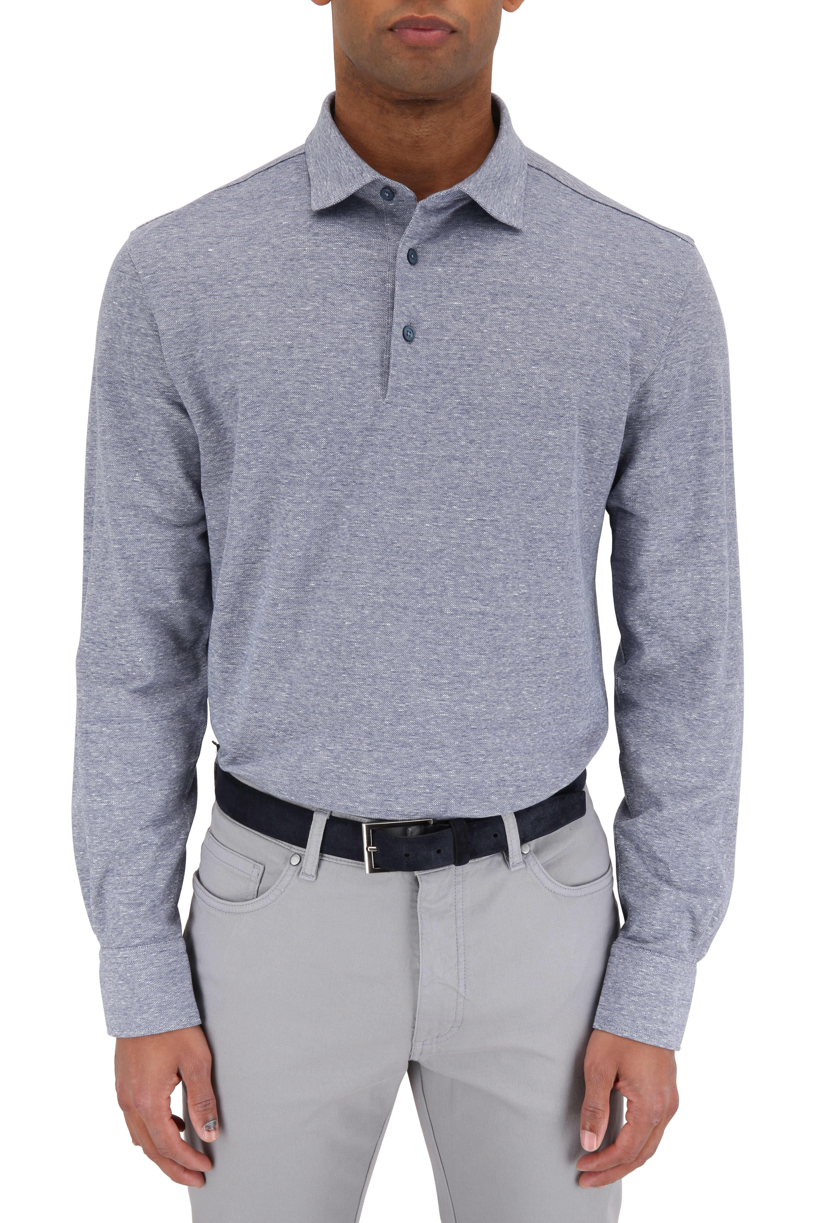 Zegna - Blue Cotton & Linen Blend Knit Polo