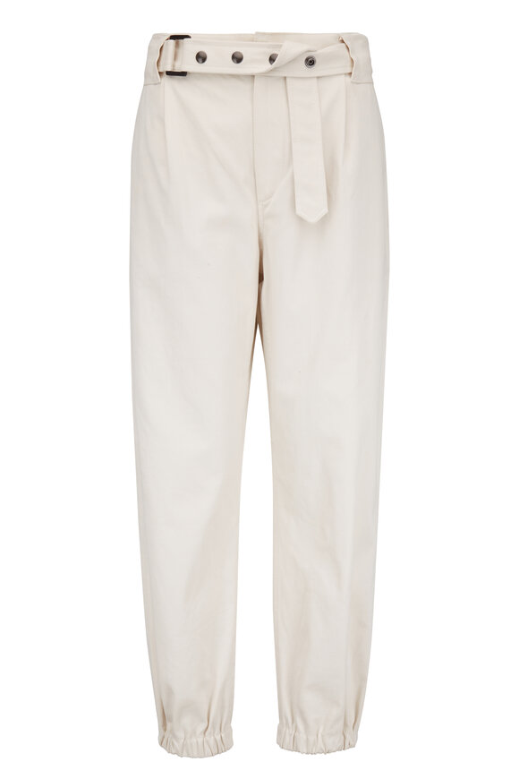 Brunello Cucinelli - Ivory Cotton Twill Belted Pant