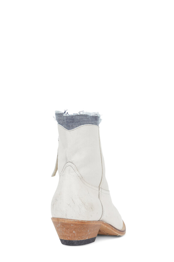 Golden Goose Young White Leather Denim Cuff Western Boot